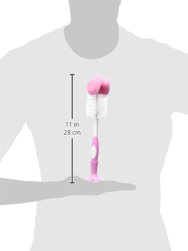 Dr. Brown's Reusable Sponge Baby Bottle Cleaning Brush with Suction Cup Stand, Scrubber and Nipple Cleaner, Pink 12-Pack