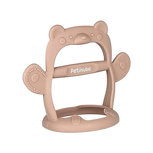 Baby Wrist Silicone Teether Soothing Pacifier for Infants 3+ Months Babies Pack of 1 Made in Korea Anti-Dropping (Bear-Cozy Beige)