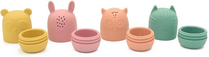 PandaEar Baby Bath Toys, 4 Pack Silicone Bath Toys for Infants Toddlers 6-18 Months, Non Toxic Baby Kids Squeezable Shower Toys