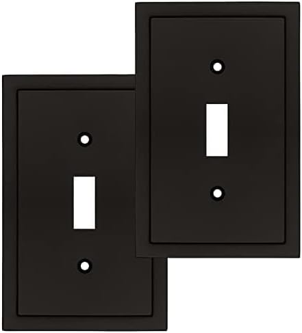 Henne Bery Modern Edge Decorative Wall Plate Switch Plate Outlet Cover, Durable Solid Zinc Alloy (Single Toggle 2PK, Matte Black)