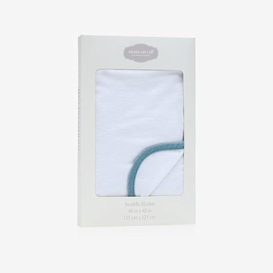 MOMS ON CALL Baby & Newborn Swaddle Blanket | 0-3 Months | Nursery Baby Gift | 48 X 48 Inch | 100% Cotton | Calm Blue with Gift Box