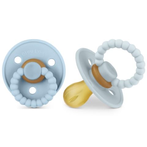 Luladream Pacifier - Natural Rubber Nipple - Soft Teething Handle - for Infants Baby's and Toddlers, 0-18 Months (Sky Blue + Ash Blue)