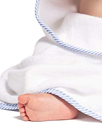 Fishers Finery Bamboo Viscose Baby Hooded Bath Towel & Washcloth Set - Unique Mitten Design (Blue)