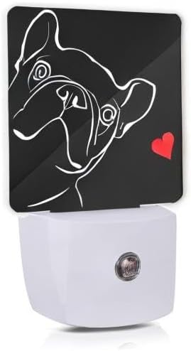 French Bulldog Dog red Heart Night Light Plug-in LED Nightlights Auto Sensor Night Lamp Dusk-to-Dawn Lamp Home Decor for Nursery Children Girls Boys
