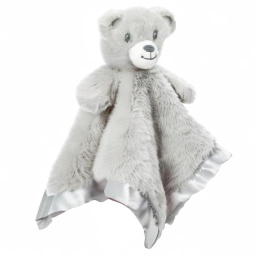 Bear Security Blanket Soft Minky Baby Lovey Animal Plush Blanket Unisex Lovie Gift for Toddler, Boys and Girls, 13.5 Inch (Grey)