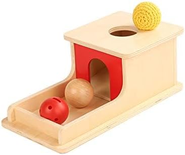 Object Permanence Box with Tray Three Balls for 6-12 Months Babies (Wood+Plastic+Knit Ball)