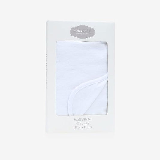 MOMS ON CALL Baby & Newborn Swaddle Blanket | 0-3 Months | Nursery Baby Gift | 48 X 48 Inch | 100% Cotton | Modern White with Gift Box