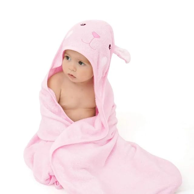 Touchat Hooded Baby Towels, Soft and Hypoallergenic Baby Bath Towels with Hood for Toddler Infant Newborn, Large and Absorbent Toddler Towels for Baby Boy Girl (Rabbit, 35.1''x35.1'')