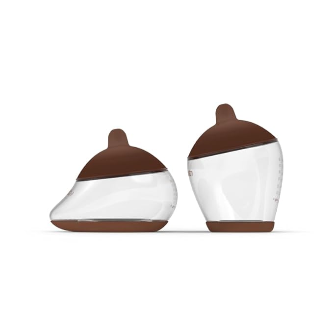 Emulait Baby Bottle Starter Kit Includes 2 Bottles 2 Nipples 2 Caps 2 Lids 2 Responsive Flow Valves, Cleaning Brush - Deep - Shape 2-RFV