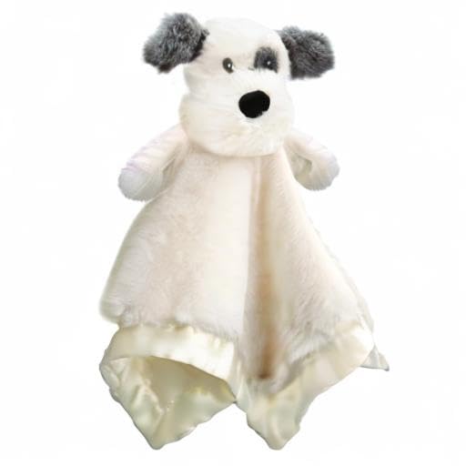 Dog Baby Security Blanket Soft Unisex Lovey Stuffed Animal with Satin Backing for Toddler Infant Newborn Boys and Girls, Lovely Puppy Snuggle Toy, White 13.5 Inch