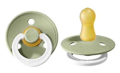 BIBS Pacifiers Colour Collection | Natural Rubber Baby Pacifier | Set of 2 BPA-Free Soothers | Made in Denmark | 6+ Months (Pack of 2) | Sage Night