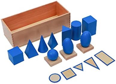 Montessori Toys for 3+ Year Old Blue Geometric Solids Blocks Set 3D Wooden Geometric Shapes Math Games Sensory Toys Blocks for Toddlers Preschool Learning Materials