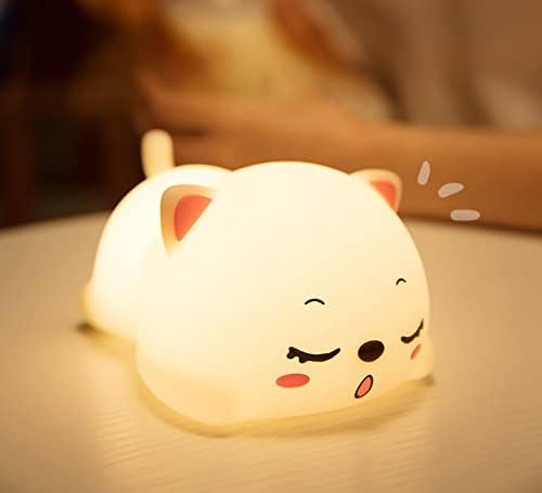 Cute Kids Night Light Night Lamp Night Lights for Kids Bedroom Toddler Baby Portable Silicone Battery Led Nightlight Nursery (Cute Cat)