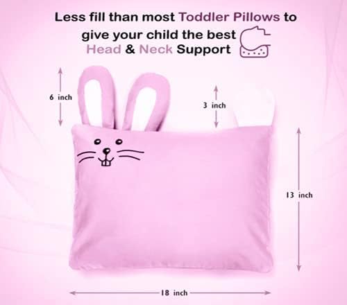 kinder Fluff Kids Pillow & Pillowcase Set - 233T Cotton Pillow Covers & Down Alternative Pillow Fill - Hypoallergenic Kids Pillows for Small Children - Children & Travel Pillows Kid - 13x18in Pink
