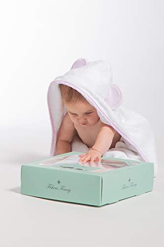 Fishers Finery Bamboo Viscose Baby Hooded Bath Towel & Washcloth Set - Unique Mitten Design (Blue)