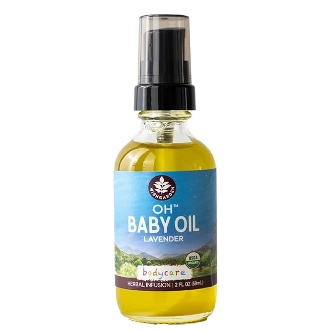 WishGarden Herbs Oh Baby! Lavender Oil - USDA Certified Organic Baby Oil with Lavender & Calendula, Calming for Sleep, Baby Massage For Newborn, No Added Fragrance, 2oz Bottle