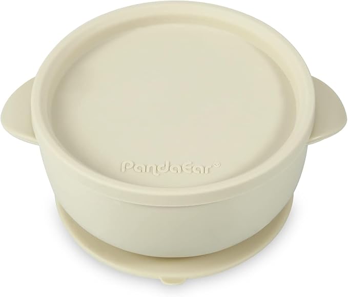 PandaEar 3 Pack Baby Bowls with Suction| Leak-Proof Stay Put Silicone Food Bowl with Lids for Babies Kids Toddlers Infants| Food Grade Soft Safe BPA-Free Silicone (Linen Brown Tan)