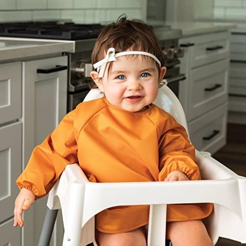 Tiny Twinkle Long Sleeve Bib for Babies & Toddlers – 2 Pack Waterproof Smock Bibs for Eating – Machine Washable & Mess-Proof, Baby Feeding Essential & Shower Must-Have (Sand Cinnamon,2-4Y)