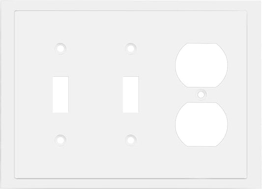 Henne Bery Modern Edge Decorative Wall Plate Switch Plate Outlet Cover, Durable Solid Zinc Alloy (Double Toggle/Single Duplex, White)