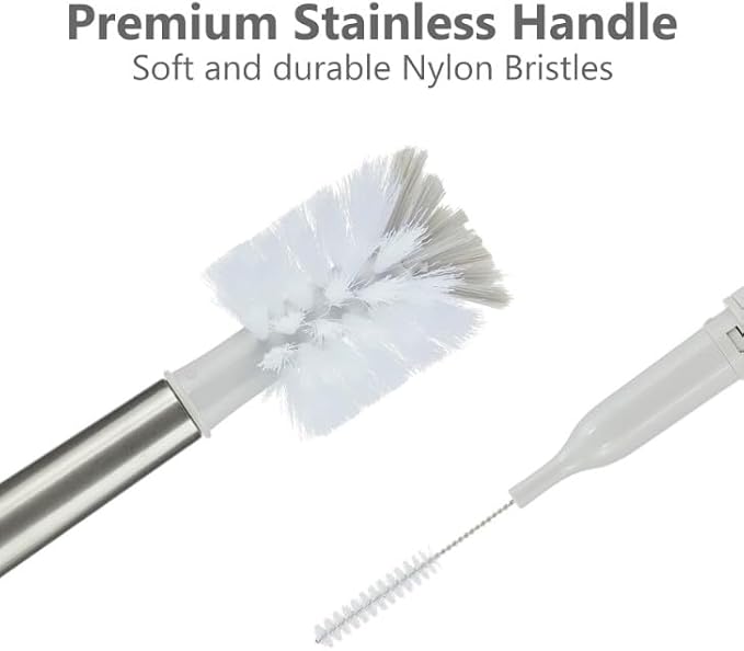 3-in-1 Stainless Bottle Brush for Baby Bottles - Water Bottle Brush Cleaner with Nipple and Straw Brush, Long Bottle Washer, Cup and Tumbler Cleaner Brush. (Pack of 2)