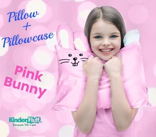 kinder Fluff Kids Pillow & Pillowcase Set - 233T Cotton Pillow Covers & Down Alternative Pillow Fill - Hypoallergenic Kids Pillows for Small Children - Children & Travel Pillows Kid - 13x18in Pink