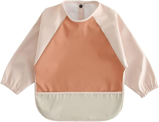 GZMM Waterproof Baby Bibs,Infant Toddler Long Sleeve Feeding Bib With Food Catcher,Wipe Clean & Washable