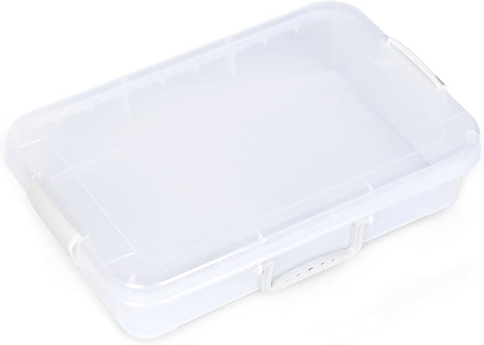 Plastic Activity Tray with lid for Slime, Beads, Sand and Sensory Toys – 15 Inches (White & Clear)