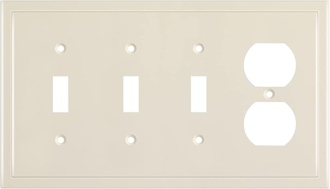 Henne Bery Modern Edge Decorative Wall Plate Switch Plate Outlet Cover, Durable Solid Zinc Alloy (Triple Toggle/Single Duplex, Light Almond)