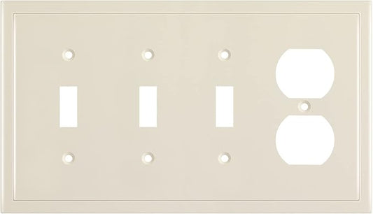 Henne Bery Modern Edge Decorative Wall Plate Switch Plate Outlet Cover, Durable Solid Zinc Alloy (Triple Toggle/Single Duplex, Light Almond)