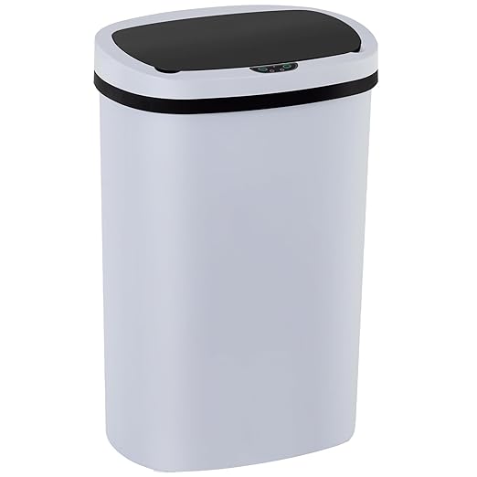 BestOffice | 13 Gallon Plastic Trash Can with Lid | White | Automatic Touchless Garbage Can | Odor Control | Modern Oval Design | Easy to Clean | Fits Any Kitchen, Bathroom, Office or Home