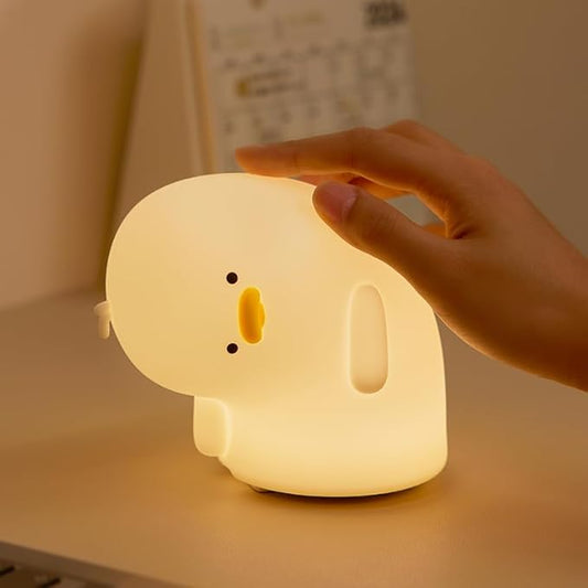 LED Crooked Necked Duck Night Light, 3 Level Dimmable Nursery Decor, Cute Lamp Silicone Squishy Light, Rechargeable Bedside Touch Lamp for Breastfeeding Toddler Baby Kids Decor