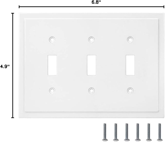 Modern Edge Decorative Wall Plate Switch Plate Outlet Cover, Durable Solid Zinc Alloy (Triple Toggle, White)