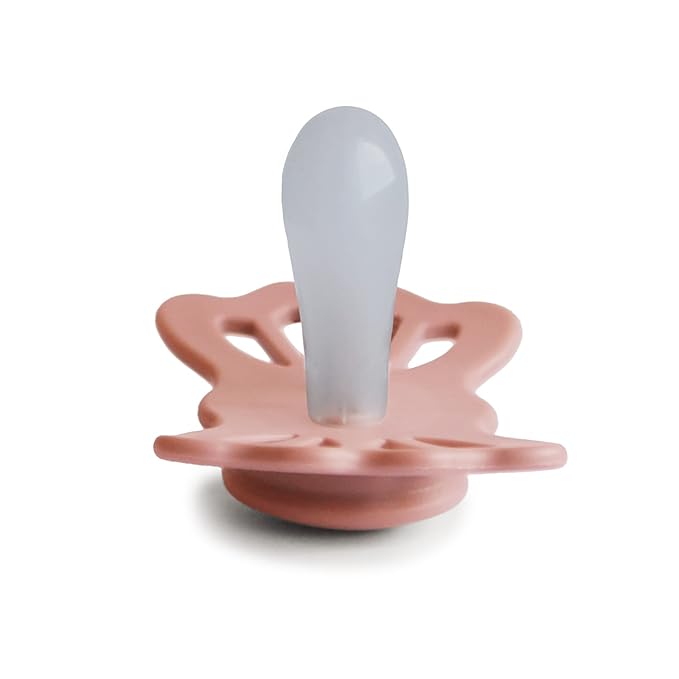 FRIGG Lucky Symmetrical SilkySoft Silicone Baby Pacifier | Made in Denmark | BPA-Free (Pretty in Peach/Primrose, 6-18 Months)