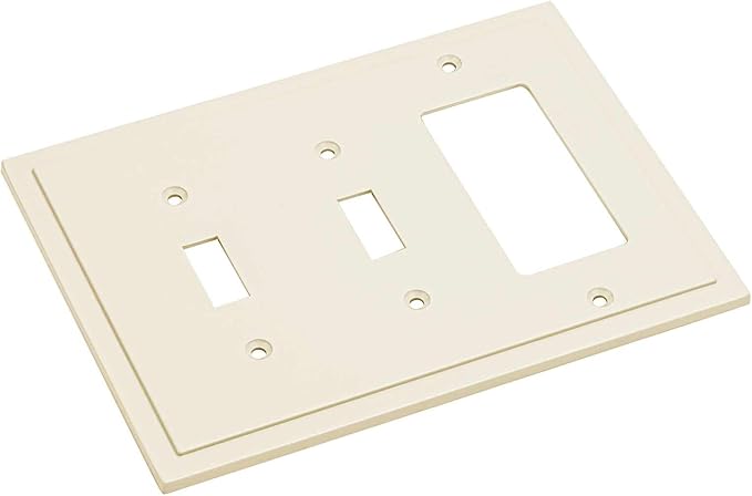 Henne Bery Modern Edge Decorative Wall Plate Switch Plate Outlet Cover, Durable Solid Zinc Alloy (Double Toggle/Single Decorator, Light Almond)
