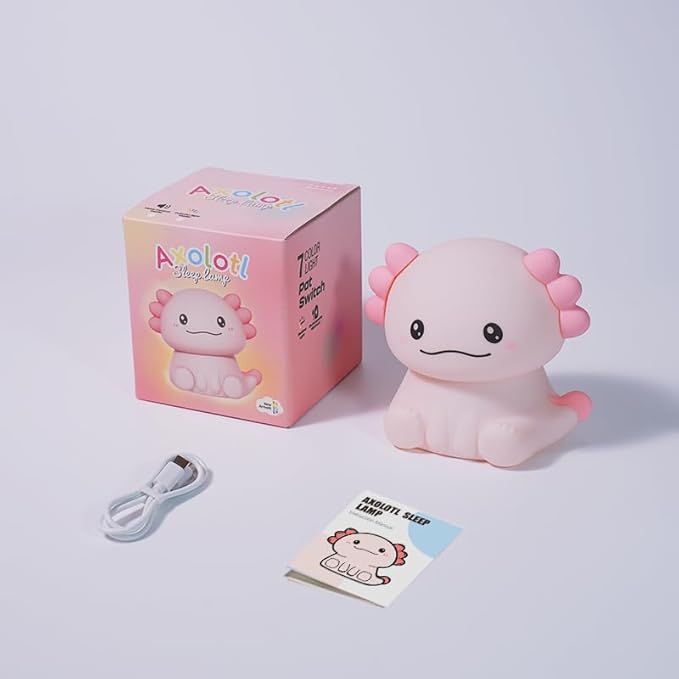 Cute Cartoon Nursery Night Lights, Animal Design Safe Silicone Soft LED Nursery Lamp for Toddler Room Decoration (Axolotl)