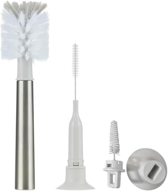 3-in-1 Stainless Bottle Brush for Baby Bottles - Water Bottle Brush Cleaner with Nipple and Straw Brush, Long Bottle Washer, Cup and Tumbler Cleaner Brush. (Pack of 1)