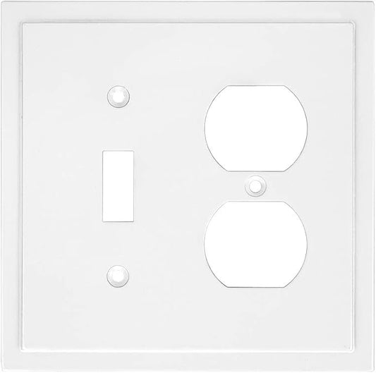 Modern Edge Decorative Wall Plate Switch Plate Outlet Cover, Durable Solid Zinc Alloy (Toggle/Duplex, White)
