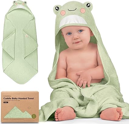 KeaBabies Hooded Baby Towel for Newborn - Viscose Derived from Bamboo Large Baby Bath Towels with Hood for Boys, Girls, Toddler, Extra Absorbent & Soft Newborn Bath Essentials (Frog, Regular)