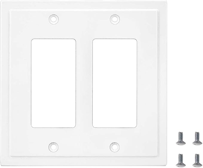Modern Edge Decorative Wall Plate Switch Plate Outlet Cover, Durable Solid Zinc Alloy (Double Decorator, White)