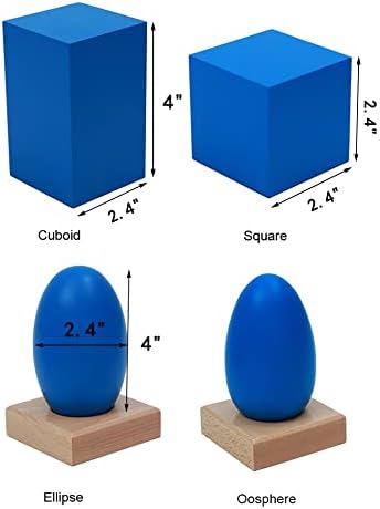 Montessori Toys for 3+ Year Old Blue Geometric Solids Blocks Set 3D Wooden Geometric Shapes Math Games Sensory Toys Blocks for Toddlers Preschool Learning Materials
