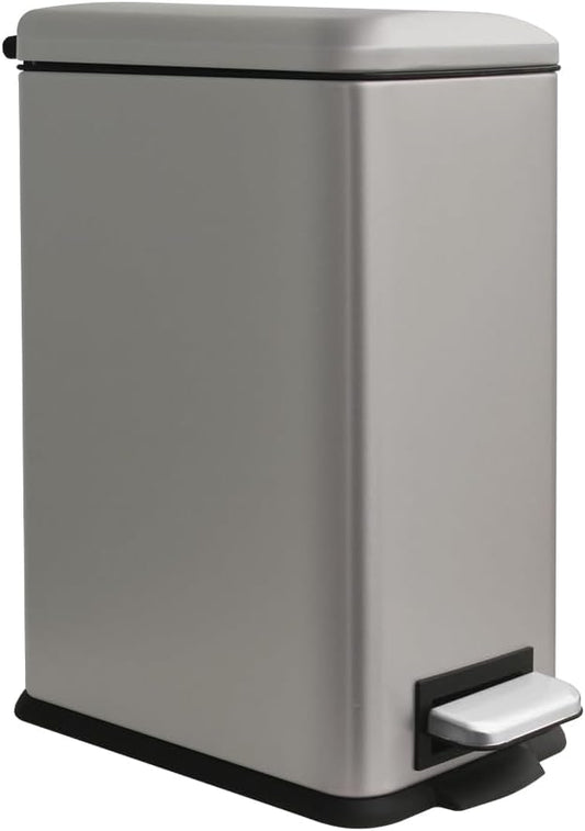 Bathroom Bin 10L, Small Kitchen Bins with Soft Close Lid,Slim Pedal Bin with Removable Inner Bucket,Small Bins for Bathroom,Kitchen,Bedroom,and Office,grey