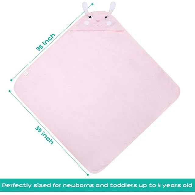 Touchat Hooded Baby Towels, Soft and Hypoallergenic Baby Bath Towels with Hood for Toddler Infant Newborn, Large and Absorbent Toddler Towels for Baby Boy Girl (Rabbit, 35.1''x35.1'')