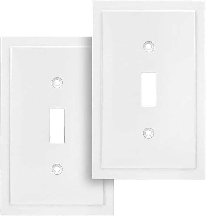 Modern Edge Decorative Wall Plate Switch Plate Outlet Cover, Durable Solid Zinc Alloy (Single Toggle 2PK, White)