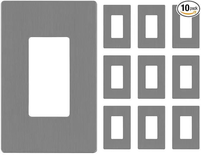 LIDER Brushed Finish Decorator Switch Cover, Screwless Wall Plate, Mid-Size 1-Gang 4.88" x 3.11", Unbreakable Polycarbonate Thermoplastic, UL Listed, LSWP-31M-BGY10P, Brushed Gray, 10 pack