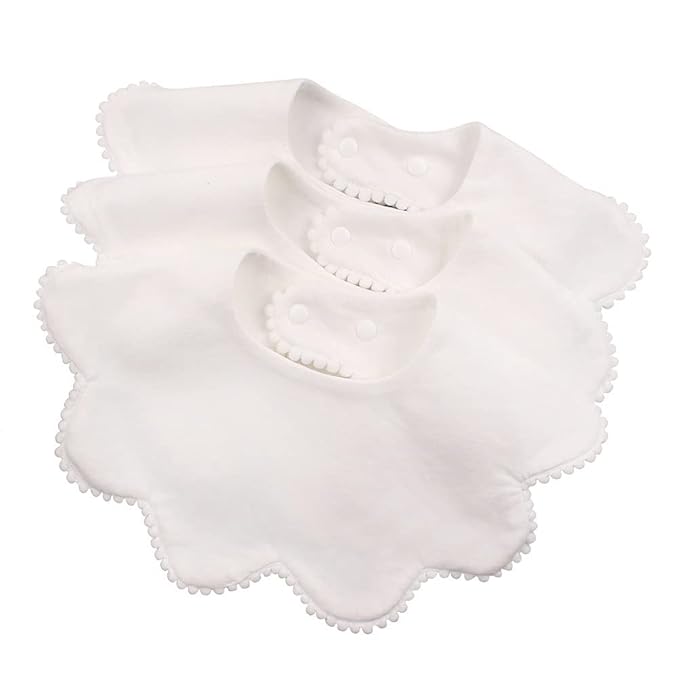 JANGANNSA 3 PCS White Flower Baby Bibs Infant Burp Clothes for Baby Girls Saliva Towel Cotton Infant Toddler Girls Bibs (3PCS-White)