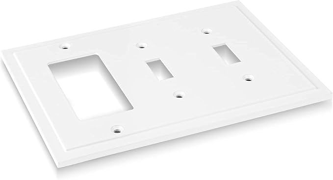 Modern Edge Decorative Wall Plate Switch Plate Outlet Cover, Durable Solid Zinc Alloy (Double Toggle/Single Decorator, White)