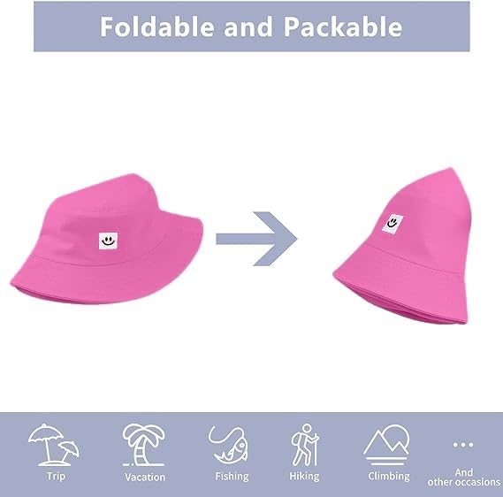 Kids Sun Hat Smile Face Bucket Hat for Girls Boys Summer Sun Protection Cotton Unisex Beach Cap