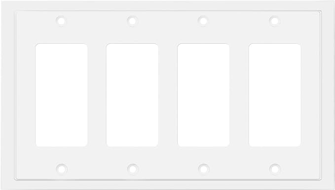 Modern Edge Decorative Wall Plate Switch Plate Outlet Cover, Durable Solid Zinc Alloy (Quad Decorator, White)