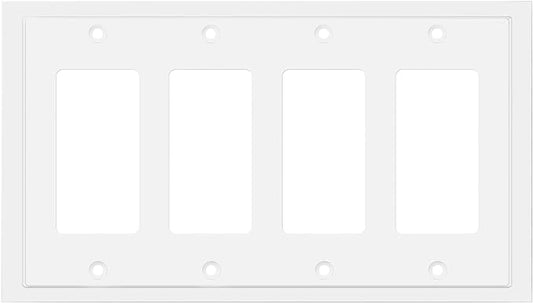 Modern Edge Decorative Wall Plate Switch Plate Outlet Cover, Durable Solid Zinc Alloy (Quad Decorator, White)