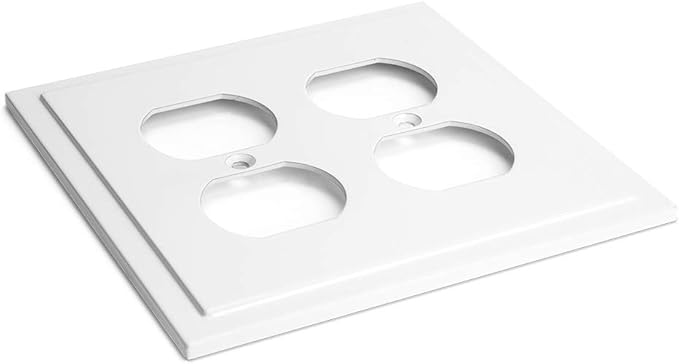Modern Edge Decorative Wall Plate Switch Plate Outlet Cover, Durable Solid Zinc Alloy (Double Duplex, White)